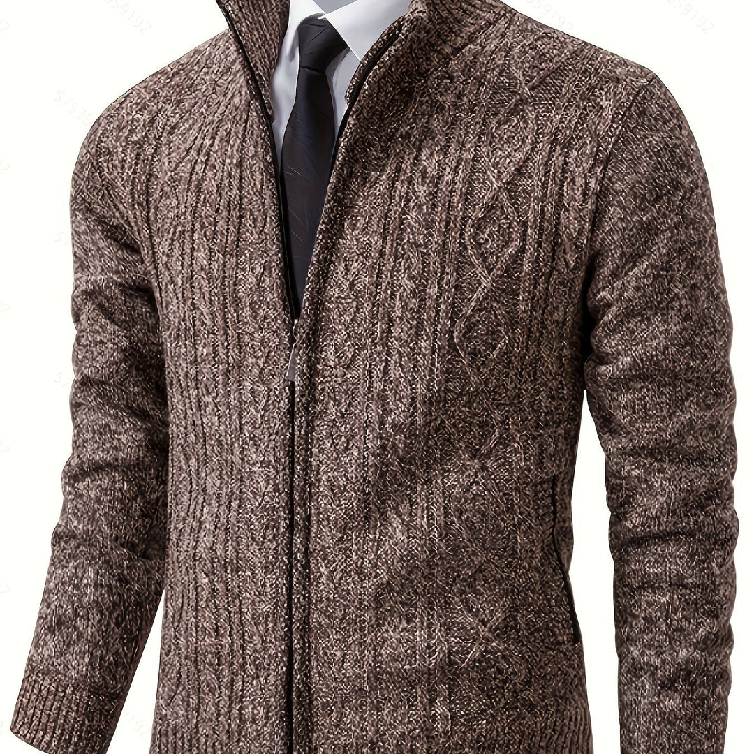 Men's Textured Knit Stand Collar Cardigan