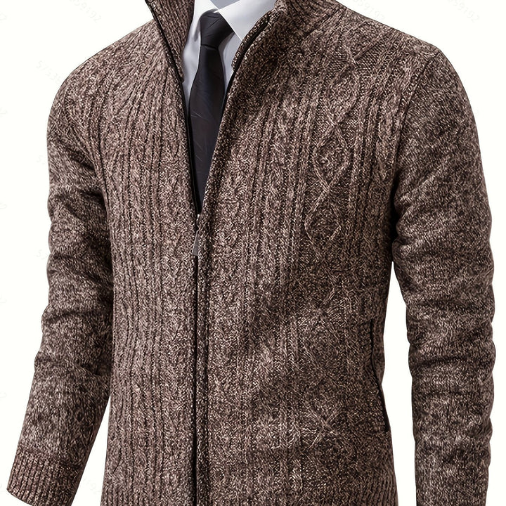 Men's Textured Knit Stand Collar Cardigan