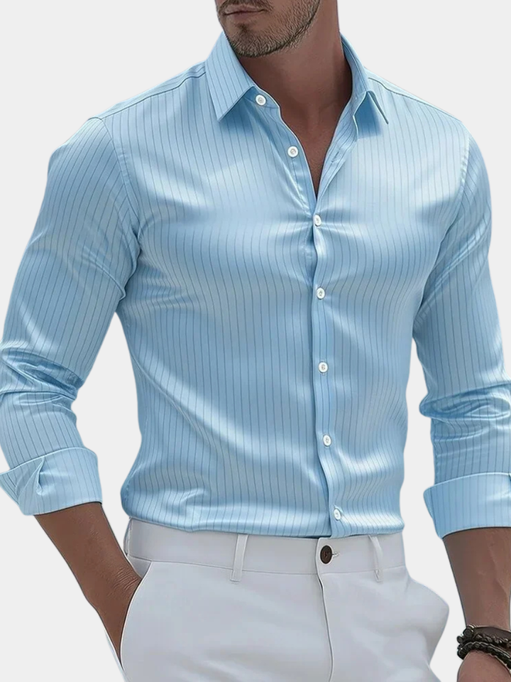 Men's Poplin Shirt Vertical Stripes Spread Collar