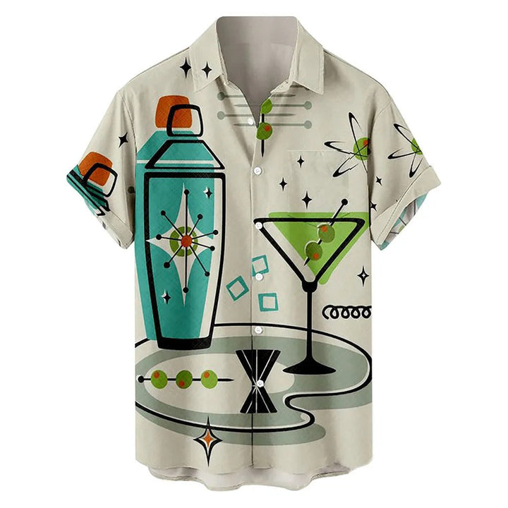 Retro Print Short-Sleeve Shirt Cat Motif