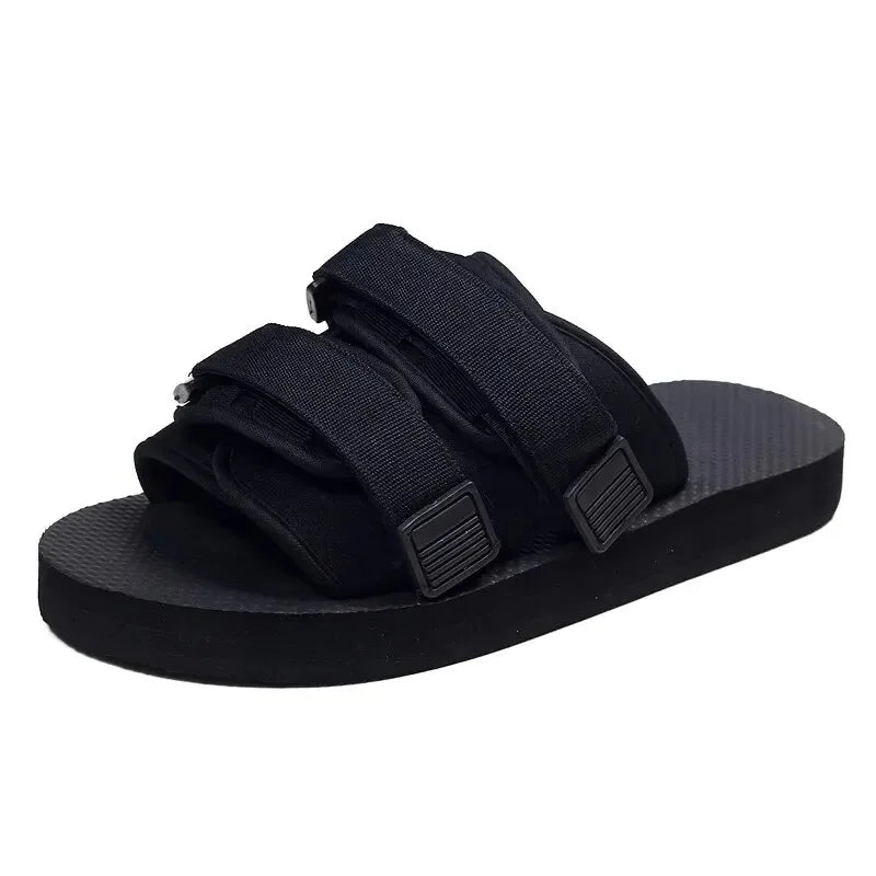 Canvas Slip-On Hook And Loop Outdoor Slippers Black Unisex