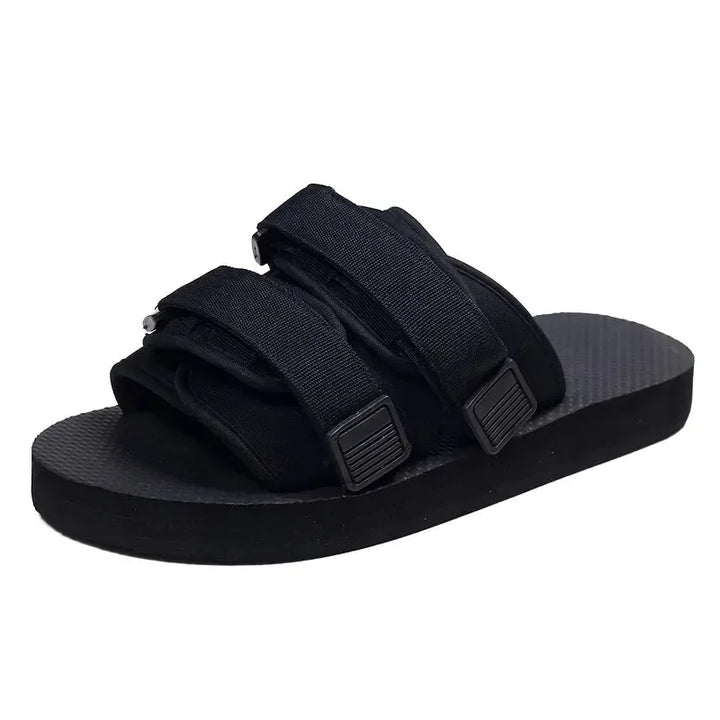 Canvas Slip-On Hook And Loop Outdoor Slippers Black Unisex