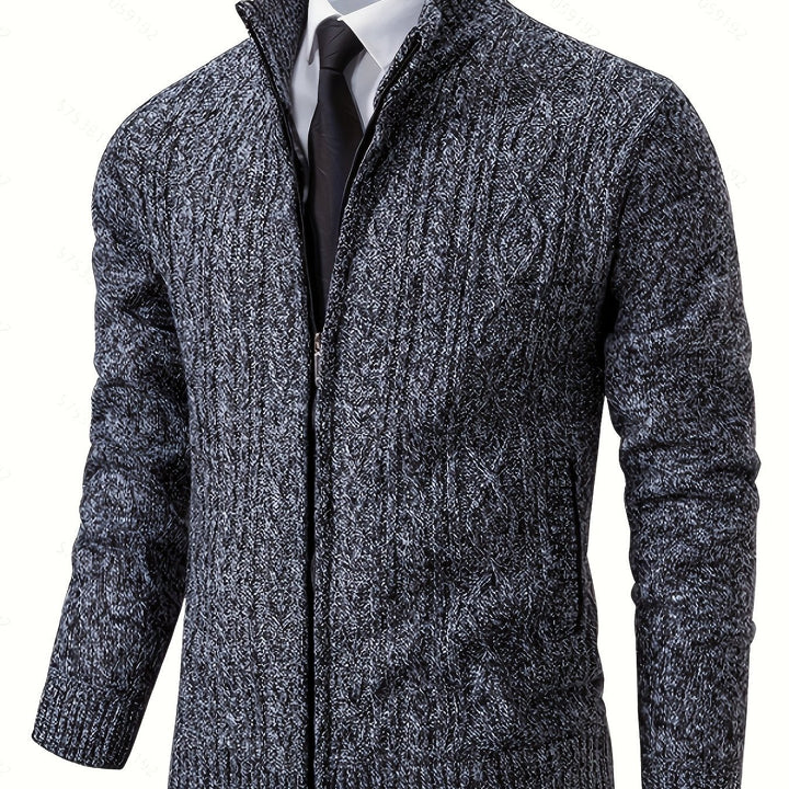 Men's Textured Knit Stand Collar Cardigan