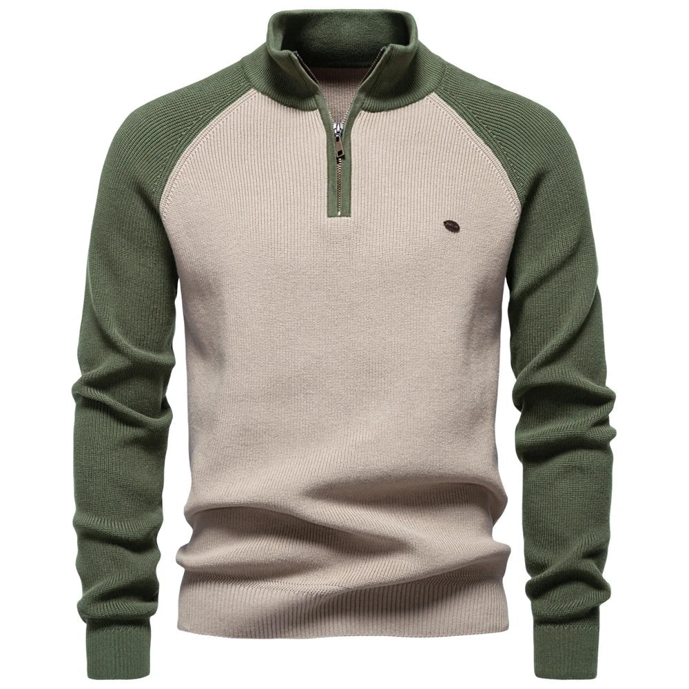 Men's Cotton Mock Neck Quarter Zip Pullover Sweater