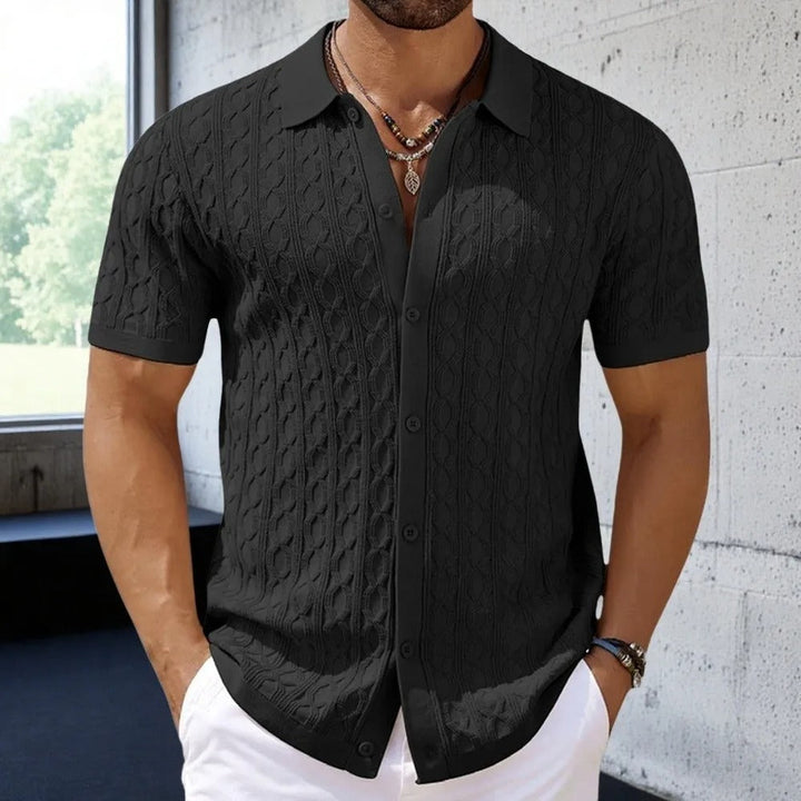Structured Cable Knit Short-Sleeve Shirt