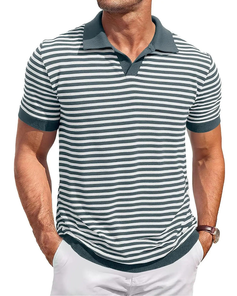 Men's Striped Polo Collar T Shirt Casual Fit