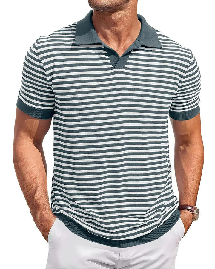 Men's Striped Polo Collar T Shirt Casual Fit