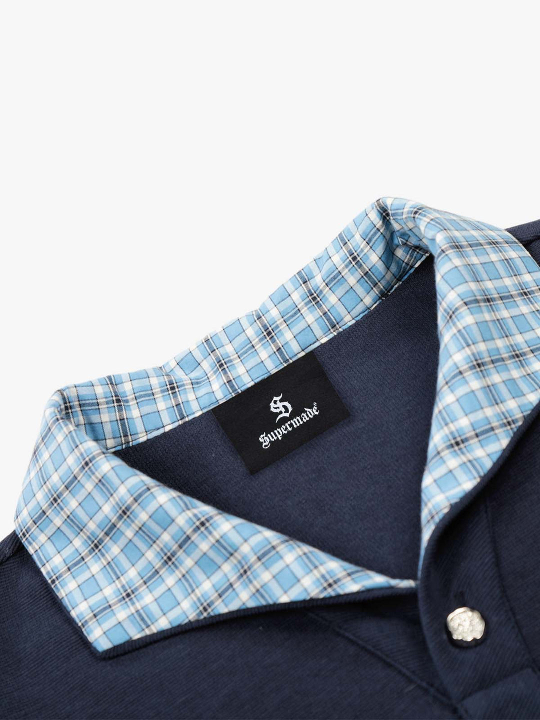 Pique Cotton Polo Shirt With Plaid Contrast Collar