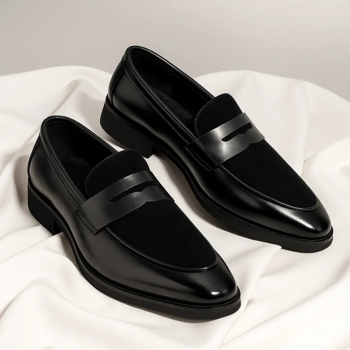Men's Leather Slip-On Loafers Navy Blue Black