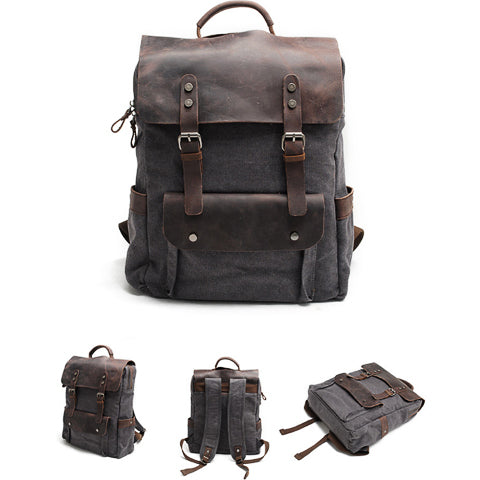 Vintage Canvas and Leather Backpack Khaki