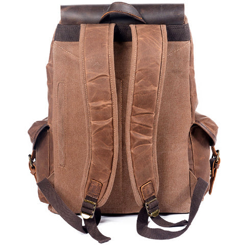 Waxed Canvas Leather Adventurer Backpack Brown