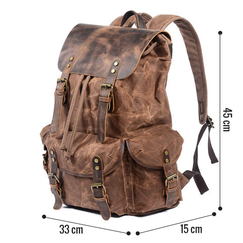 Waxed Canvas Leather Adventurer Backpack Brown