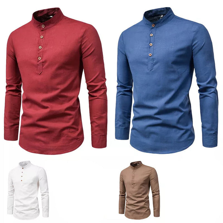 Men's Linen Shirt Stand-Up Collar Breathable Fabric