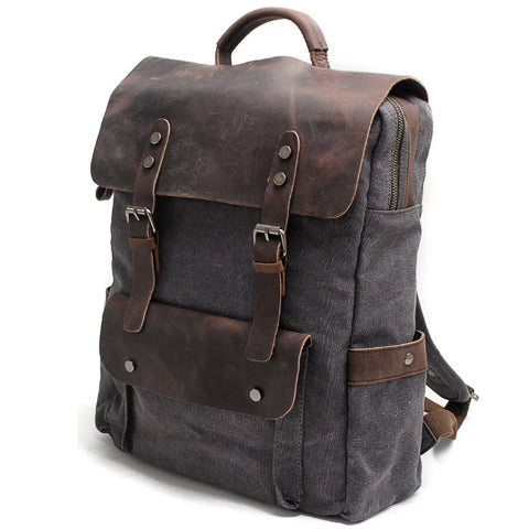 Vintage Canvas and Leather Backpack Khaki