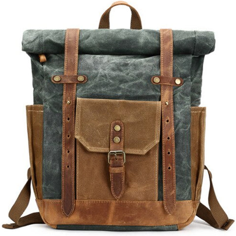 Vintage Waterproof Canvas Roll-Top Backpack