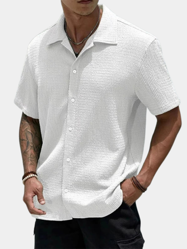 Men's Textured Cuban Collar Button-Front Shirt