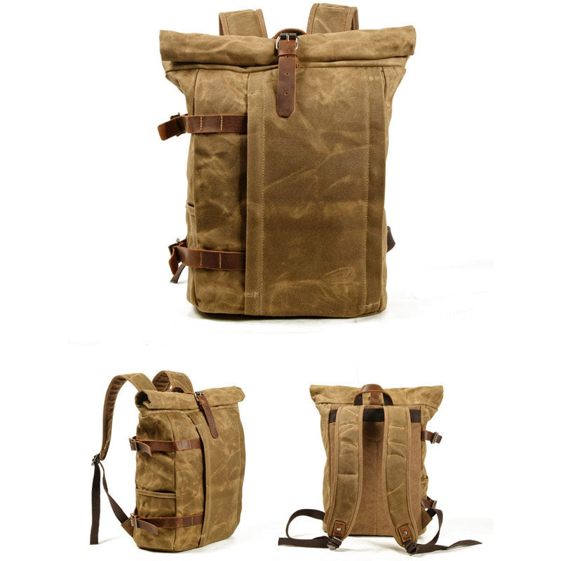 Canvas Roll-Top Vintage Motorcycle Backpack Mens