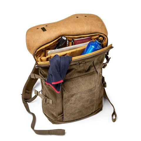Canvas Leather Camera Backpack Vintage Khaki Green