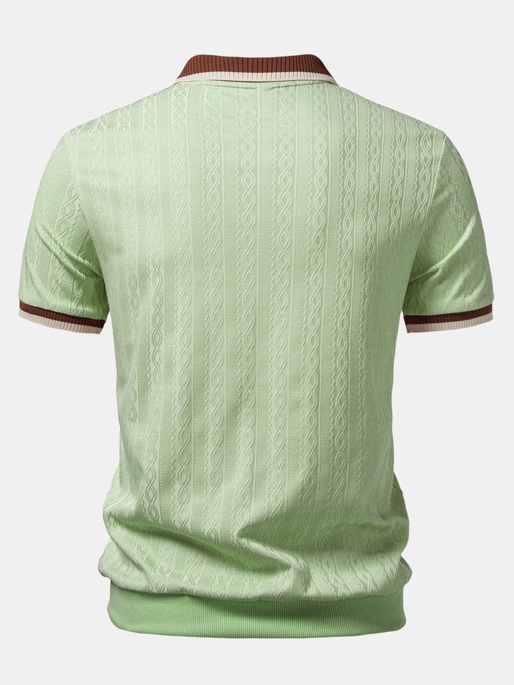 Men's knitted zip polo shirt styled for a smart-casual look