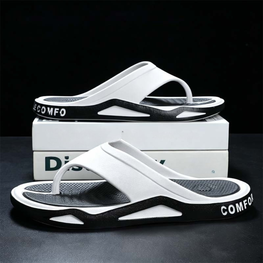 Rear and side view of men's cushioned recovery sandals