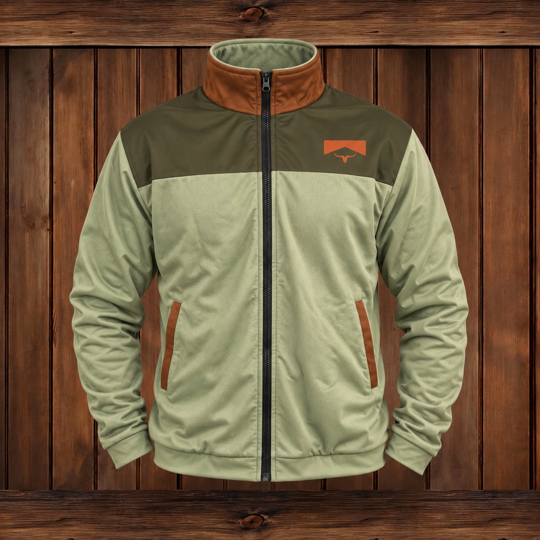 Close-up of the women's outdoor jacket fabric and stitching