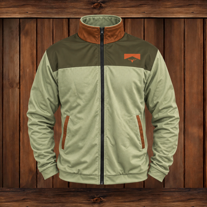 Close-up of the women's outdoor jacket fabric and stitching