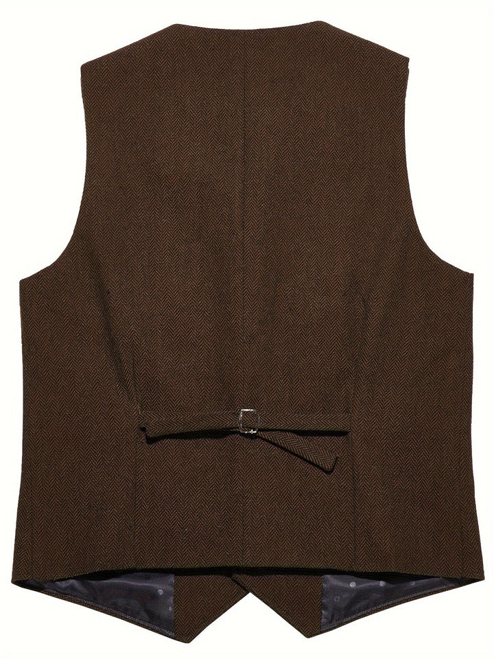 Full-length view of a men's herringbone waistcoat for formalwear