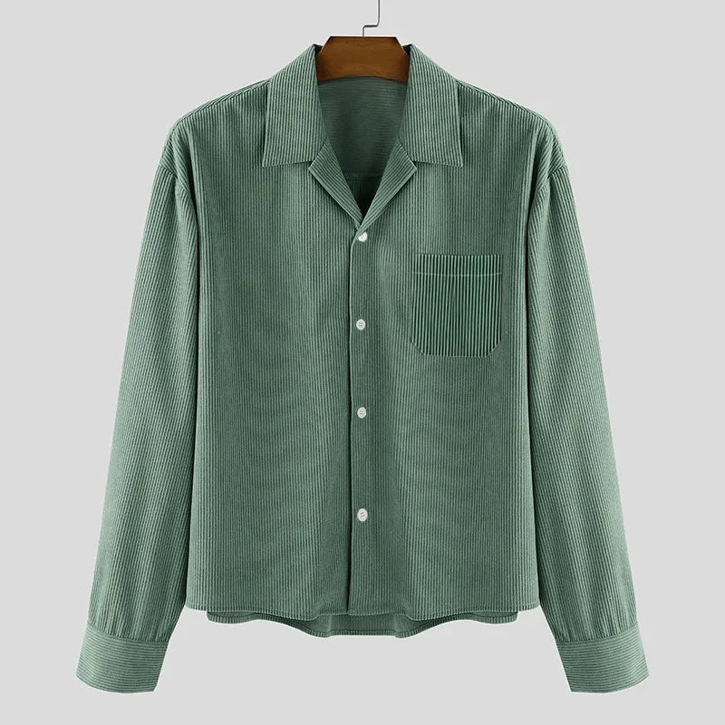 Men's Corduroy Cropped Shirt Loose Fit