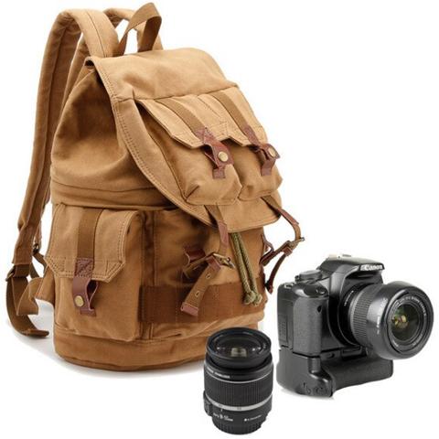 Waterproof Canvas Camera Backpack Vintage Rugged Style