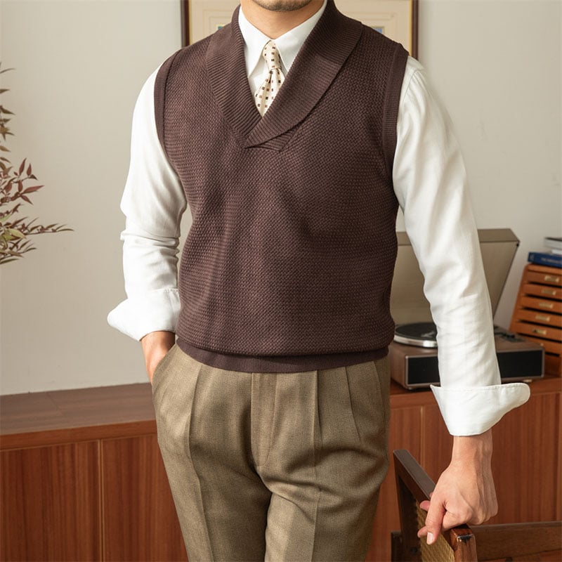 Men's Wool Knit V Neck Vest Solid Pattern