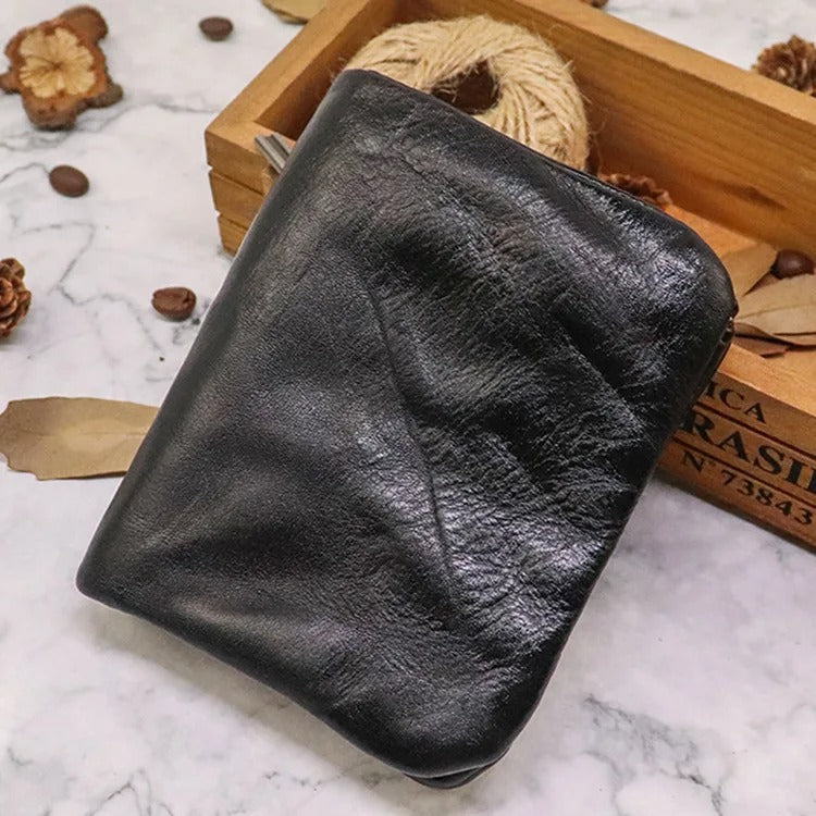 Leather Folded Wallet With Brass Snap Closure
