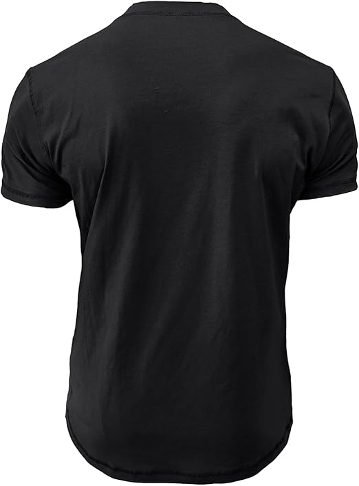 Men's Slim Fit Crew Neck Henley Shirt Cotton Blend Navy Blue