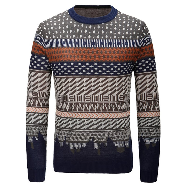 Men's jacquard jumper displayed for a smart-casual outfit