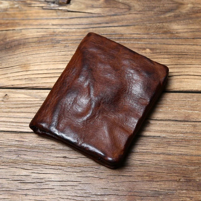 Full-Grain Leather Wallet Men's Compact Dual Closure Design