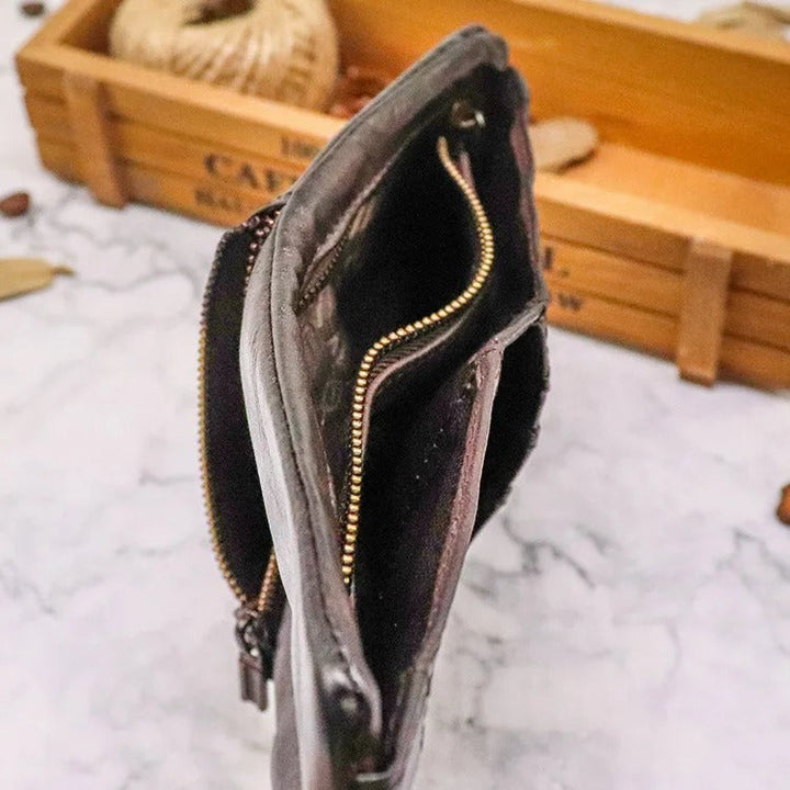Leather Folded Wallet With Brass Snap Closure