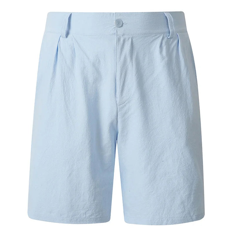 Men Linen Blend Straight Fit Casual Shorts
