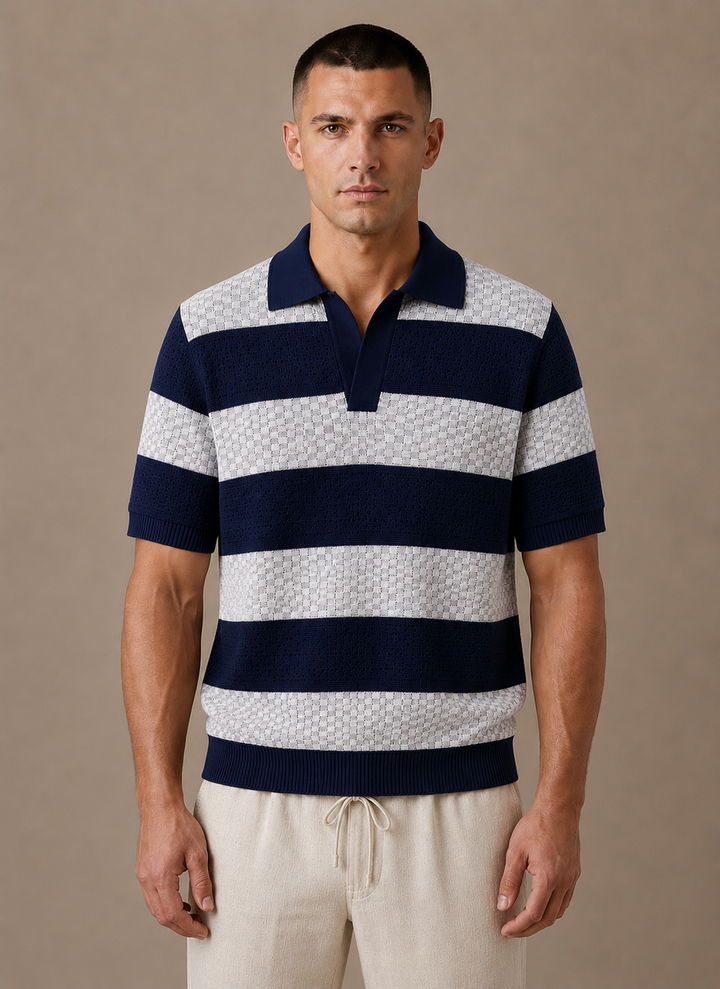 Men's Striped Breathable Cotton Polo Shirt Smart Casual Fit