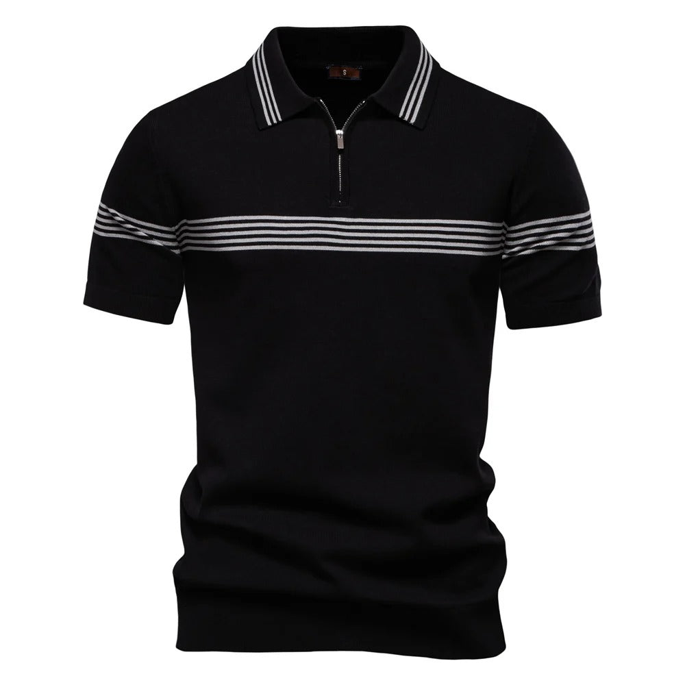 Men's Vintage Striped Knit Polo Shirt