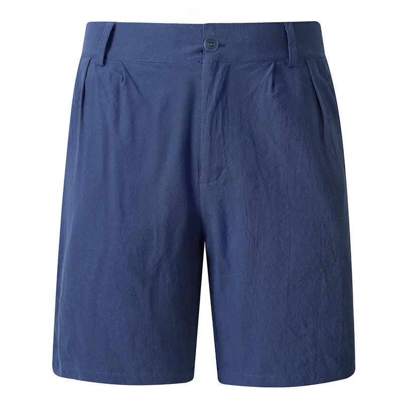 Men Linen Blend Straight Fit Casual Shorts
