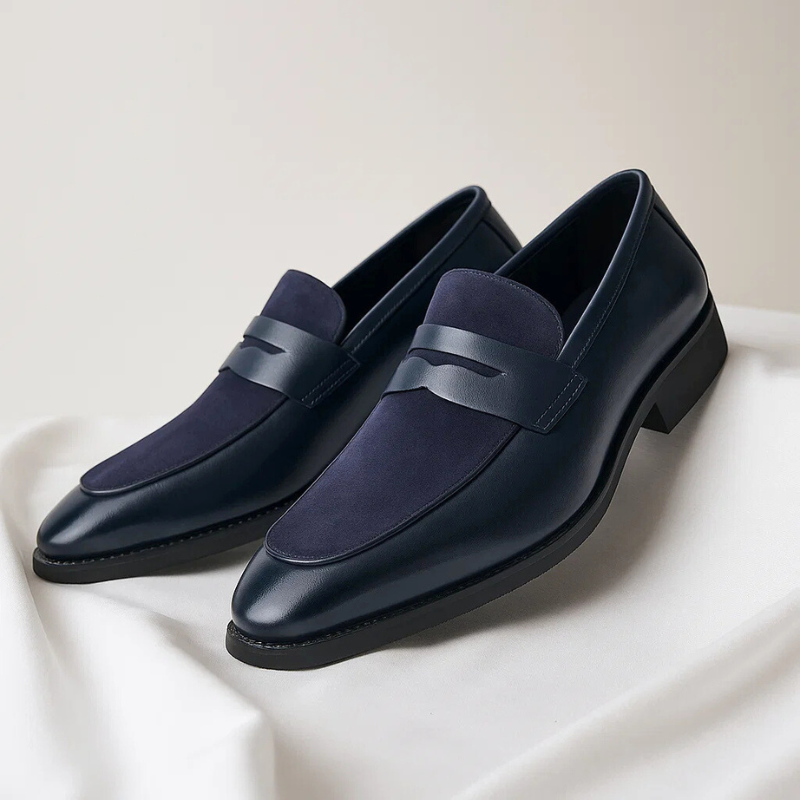 Men's Leather Slip-On Loafers Navy Blue Black