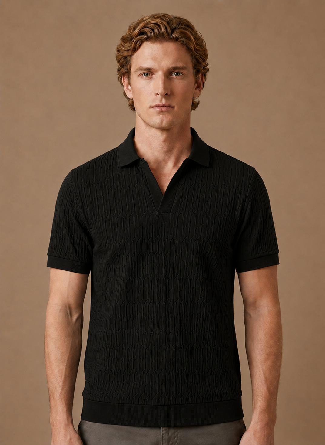 Men's Soft Textured Knit Polo Shirt Breathable Summer