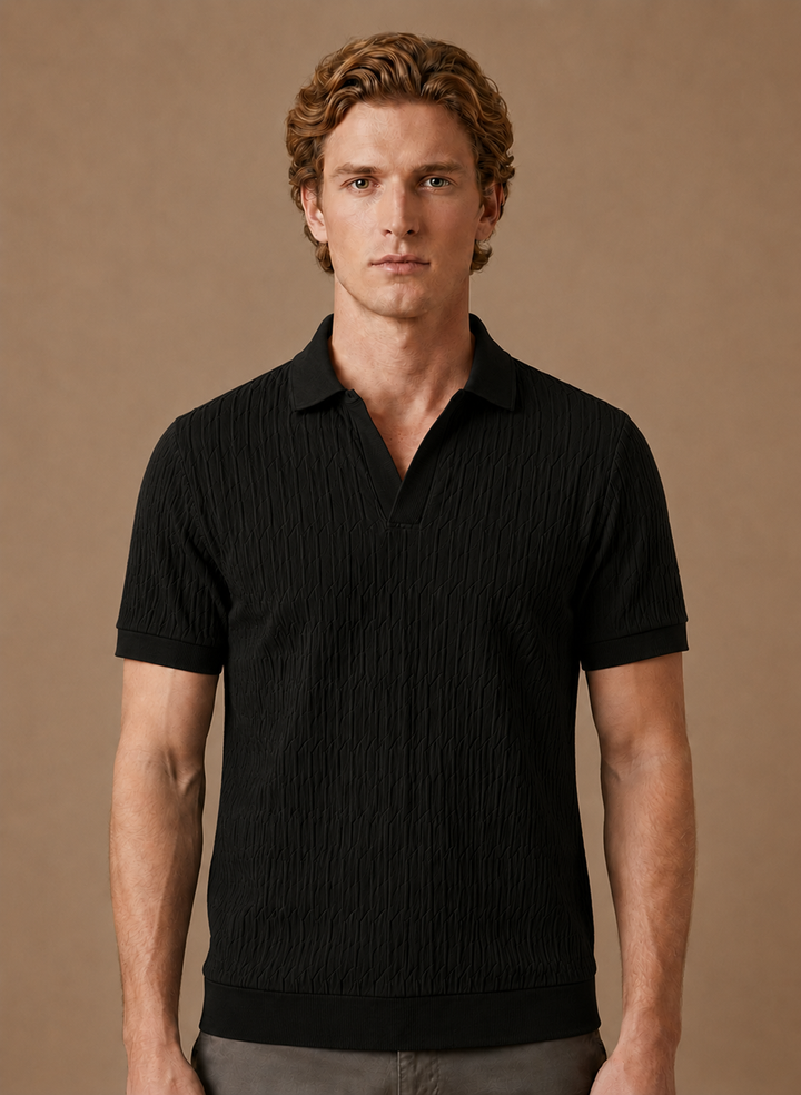 Men's Soft Textured Knit Polo Shirt Breathable Summer