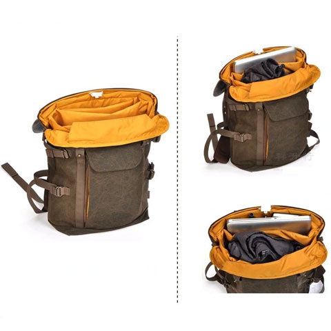 Canvas Leather Camera Backpack Vintage Khaki Green