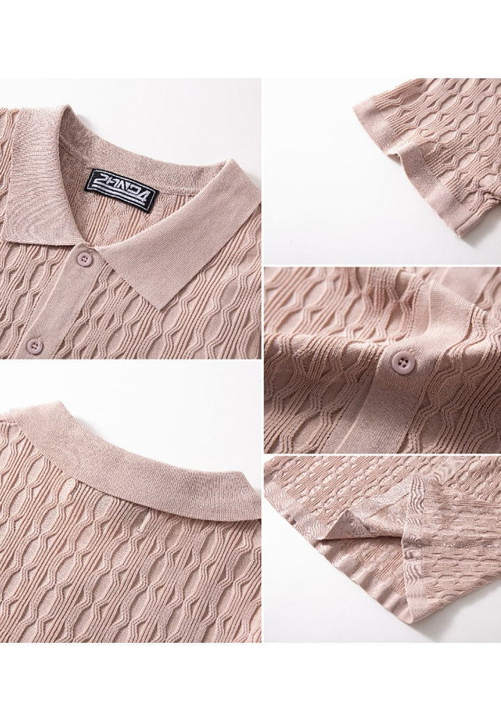 Structured Cable Knit Short-Sleeve Shirt