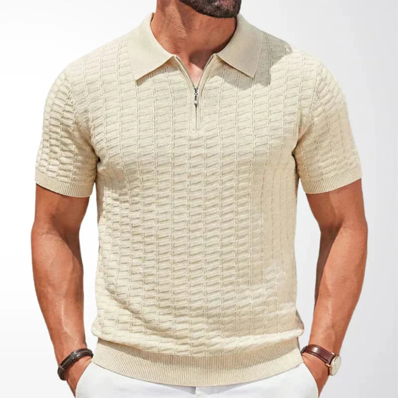 Men's Viscose Knit Zip-Neck Polo Shirt