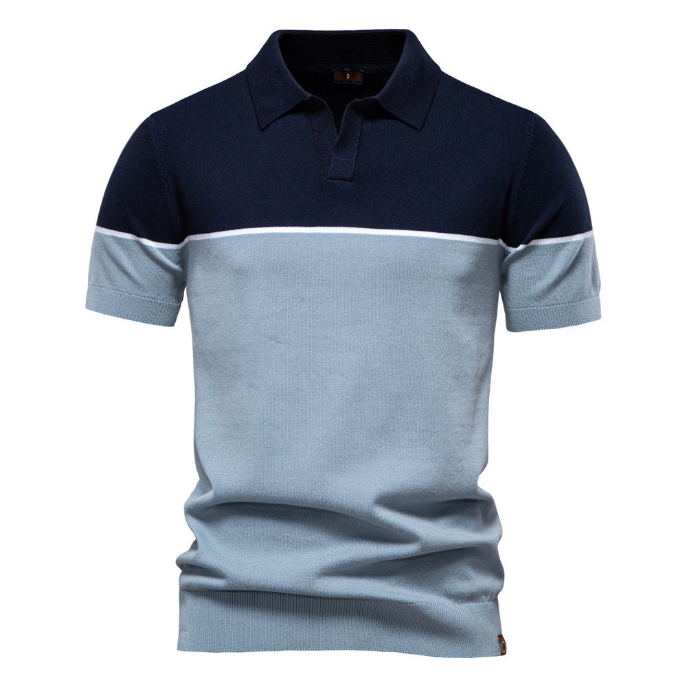 Men's Two-Tone V-Neck Polo Shirt with Ribbed Trim – Badaci