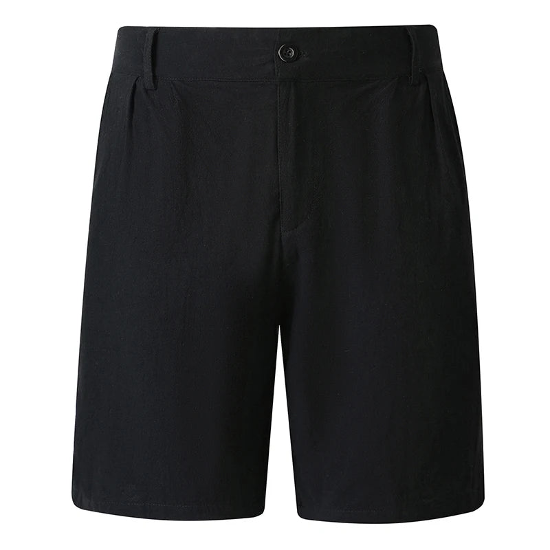 Men Linen Blend Straight Fit Casual Shorts
