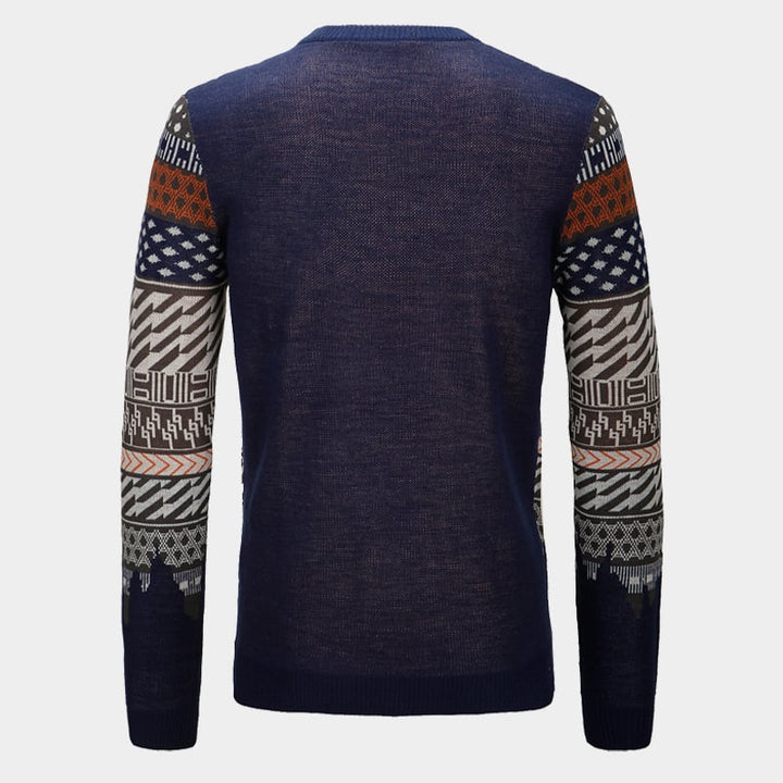 Close-up of the textured jacquard knit on a men's jumper