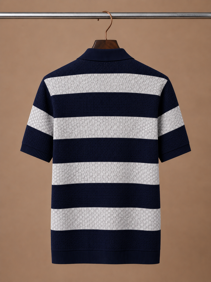Men's Striped Breathable Cotton Polo Shirt Smart Casual Fit