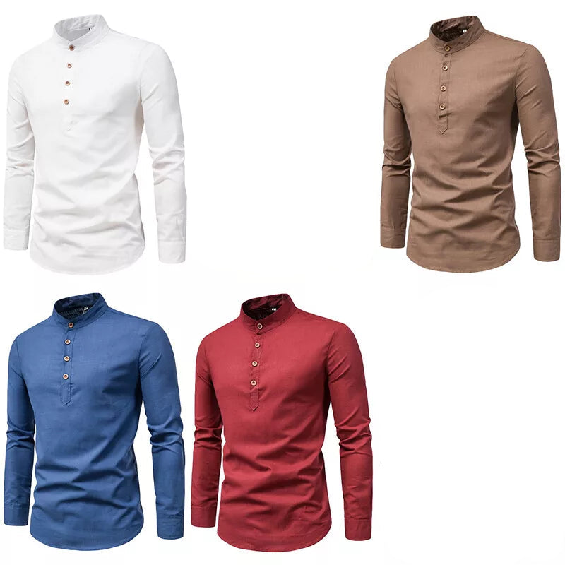 Men's Linen Shirt Stand-Up Collar Breathable Fabric